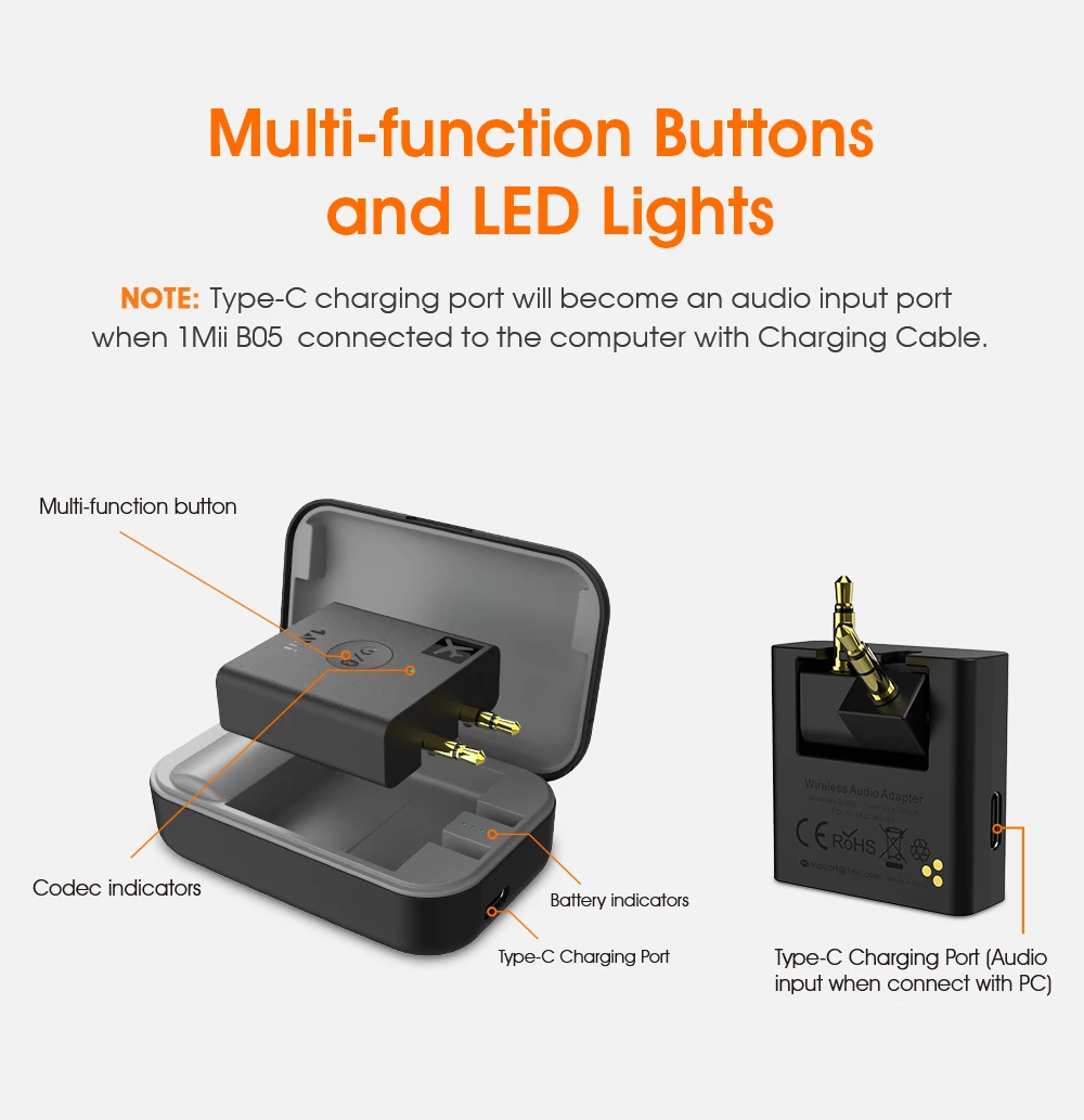 1Mii Bluetooth 5.3 Transmitter Receiver 2 In 1 For TV To Wireless Headphones Dual Link Aptx Adaptivelow Latencyhd Audio I434984806