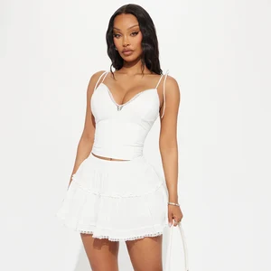 Adjustable Thin Straps Stretch Bustier Charcoal Bowknot Camisole Tank Top Women Lace Trim Cotton Women Tank Top