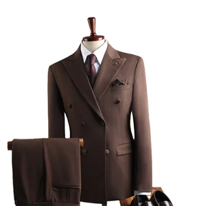 Men's Korean-Style Casual Wedding Pants Suits Double-Breasted Groom Groomsmen Clothing Flat Front Print Design Worsted