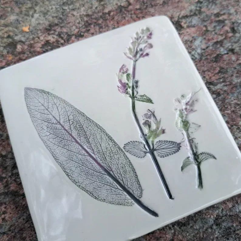 High Quality Modern Custom Handmade Art Plant Pattern Ceramic Tiles for Bathroom Toilet Kitchen Living Room Wall Firebrick