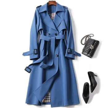 Fashion Elegant Korean Style Belted Overcoat For Spring Autumn Mid-Length Trench Coat For Women