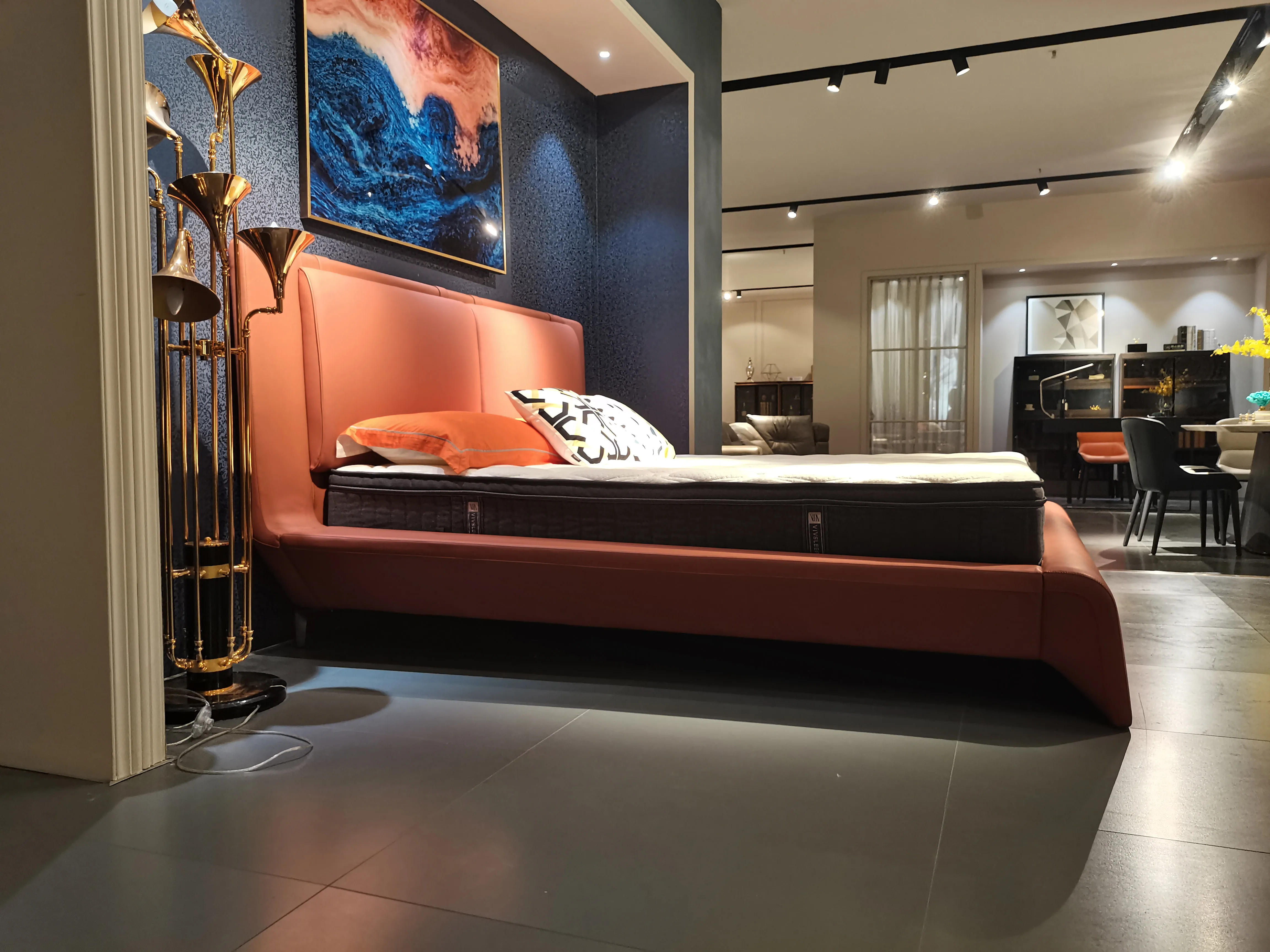 
 2021 European Italian cal design luxury high headboard huge queen king bed frames set  