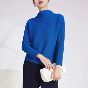 Miyake Pleated Women's Tops Women Long Sleeve Shirt Clothing Casual Style Loose Pleated Shirt