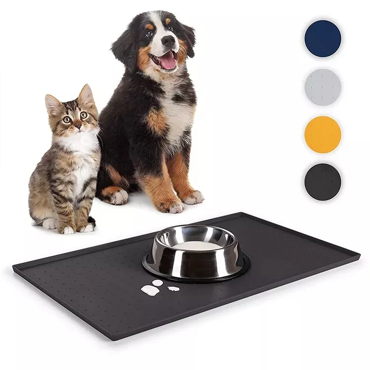 Dog Food Mat, Silicone Dog Cat Bowl Mat, Non Slip Waterproof Pet Feeding Mat FDA Grade Food Container Placemat for Small Animals, Size: Medium, Blue