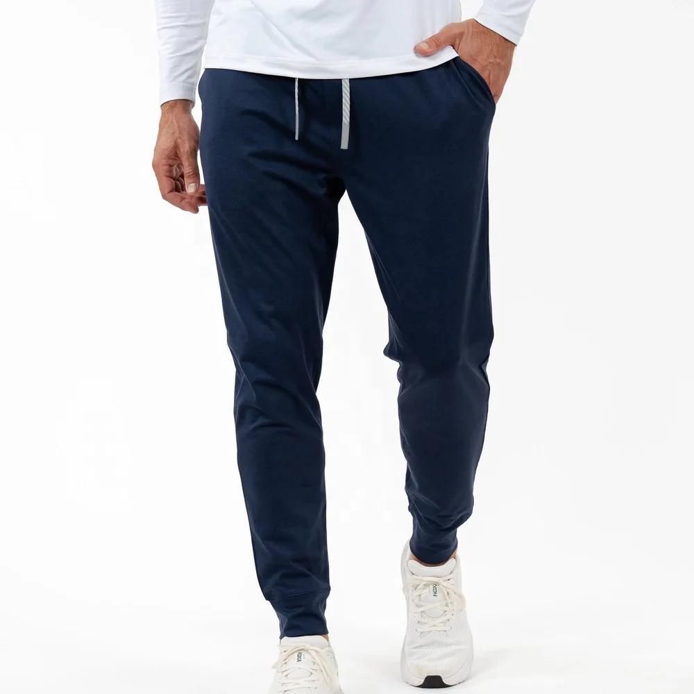 Custom High Quality  Four-way stretch Men's Casual 88% Polyester 12% Spandex Jogger Pants Solid Color Heather Performance Jogger