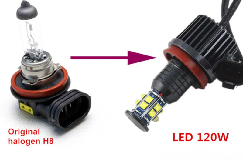 2x 120W H8 LED Angel Eyes Fog Light Halo Ring Headlight