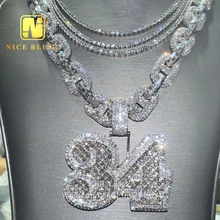 GRA Certificate Custom Number Pendant 34 Baguette Diamond Moissanite Pendant Iced Out Jewelry Cuban Chain Hip Hop Rock