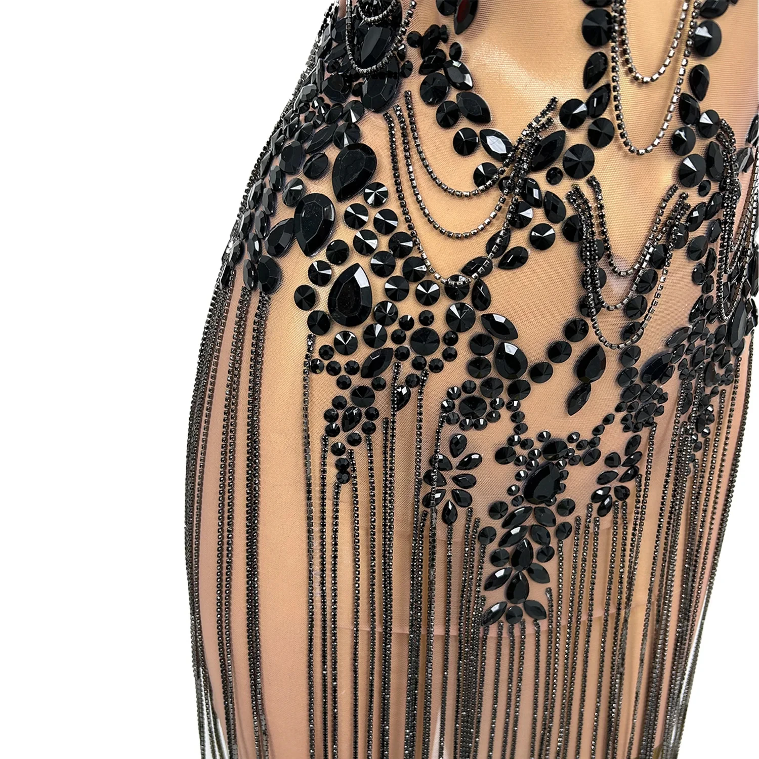 open lace back dress Primavera Beaded-Fringe Long Prom Dress 4111 Peacock / 000 main image 0