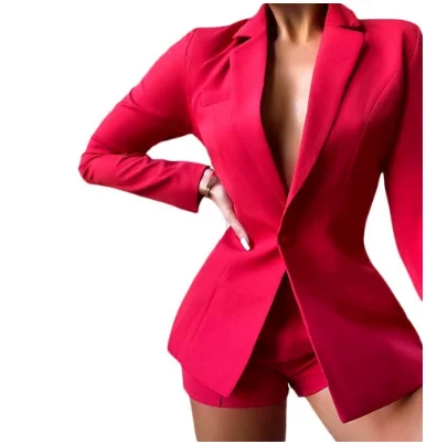 Autumn and Winter European and American Women's Clothes  Slim Fitting Short Pants Two-piece Suit