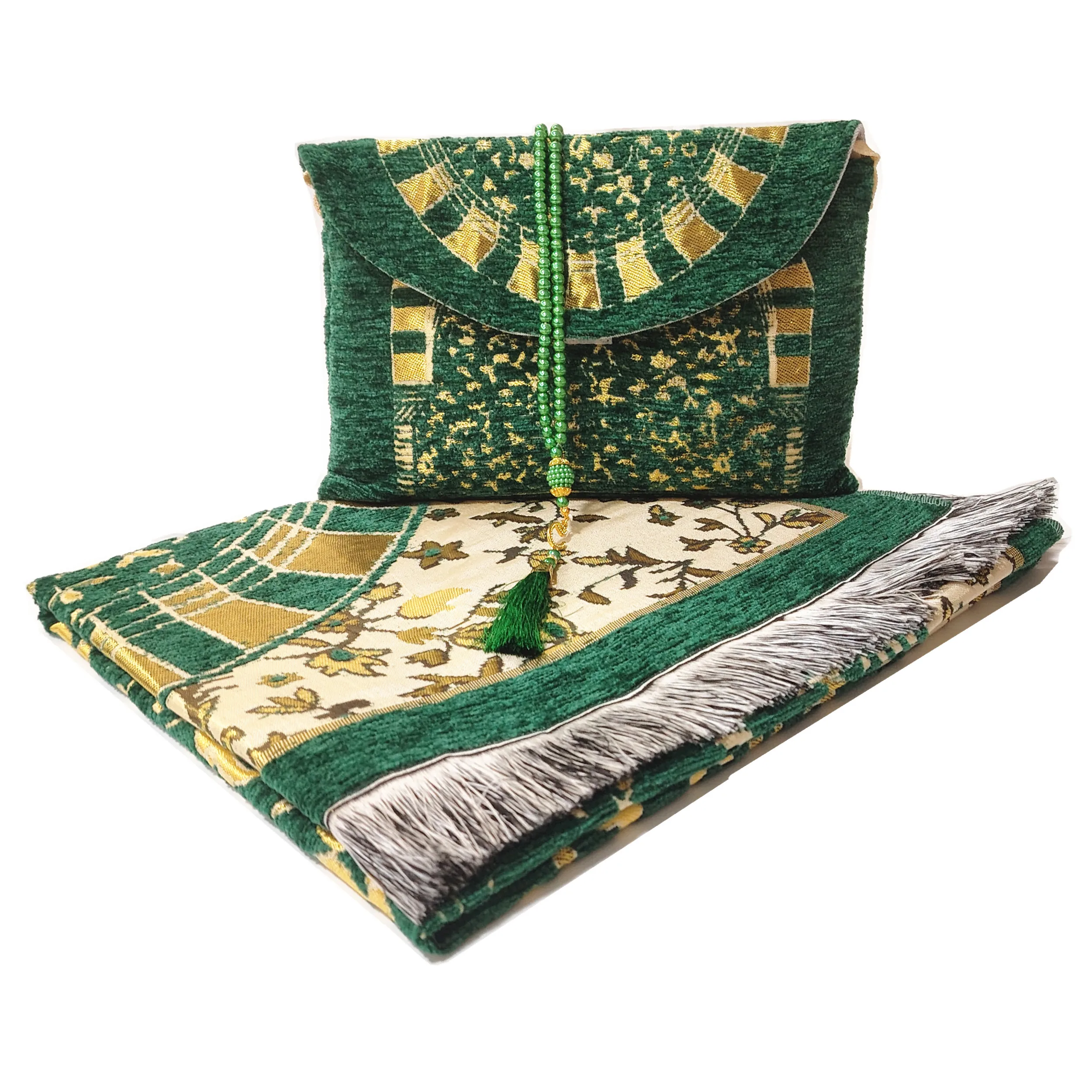 Portable Synthetic Cushioned Floral Modern Islamic Prayer Mats & Rugs Gift Set For Home Use With Rosary Set_voghion.com