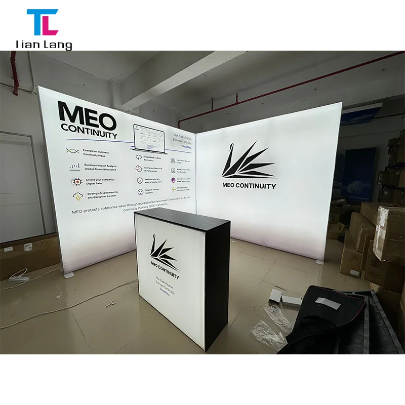 Quality Custom Printing Trade Show Booth Exhibition Advertising Led Backlit SEG Tension Fabric Wall Lighting Pop Up Backdrops