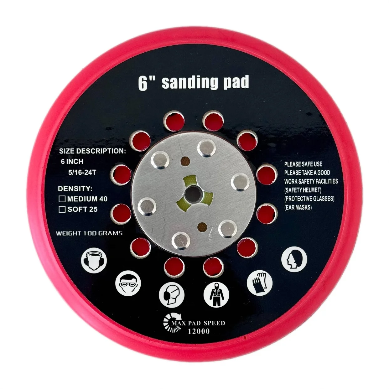 6'' 150mm RSM6045 6 In. Medium Hook-and-Loop Multi-Hole M8 Sanding Backing Pad