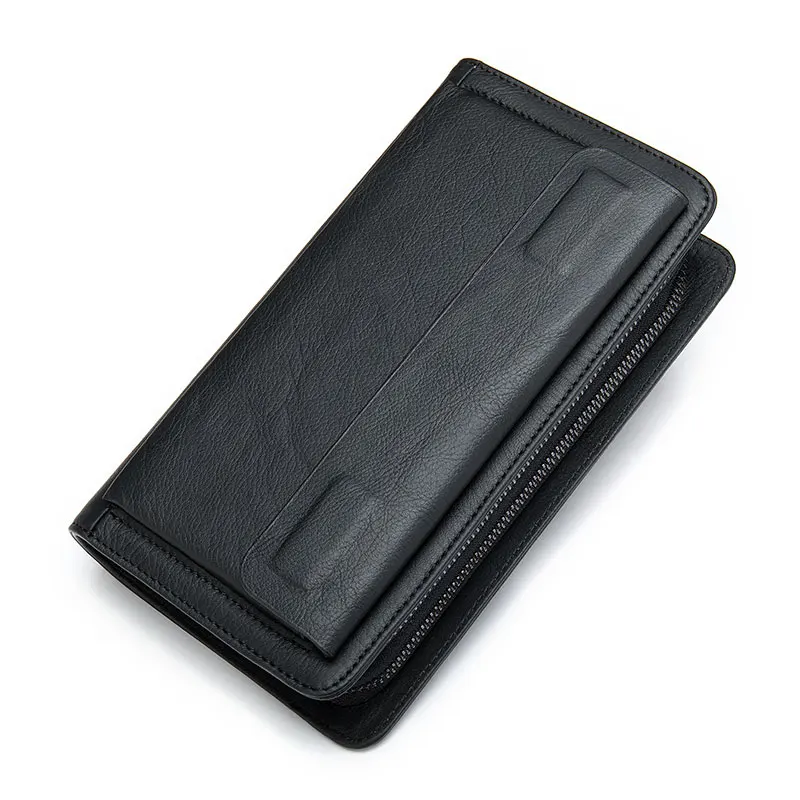 Portafoglio Lungo In Pelle Uomo Bifold - Con Portamonete, Portacarte E Portafoto, Libretto Assegni, Nero