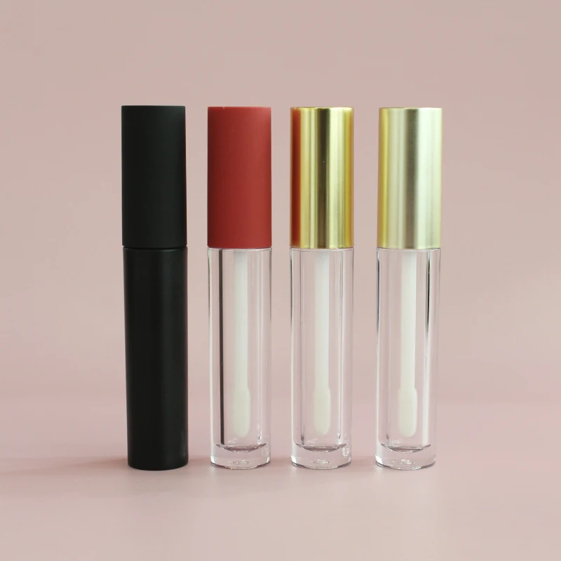 2021 custom round white empty lipgloss container creative pink lip gloss packaging tube with wand brush