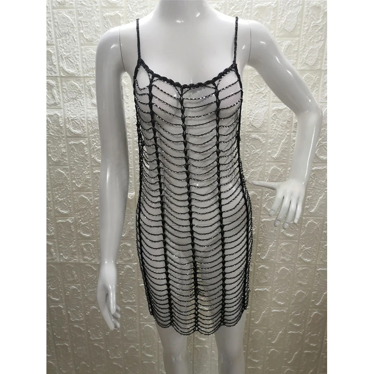 Beach Vacation Sexy Cover Ups Handmade Hooked Hollow Beaded Cover Up
