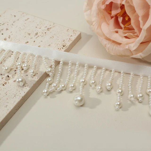 HIGH QUALITY HANDMADE PEARL RIBBON BEADS DECORATED TASSEL WEDDING DRESS DESIGN ACCESSORIES
