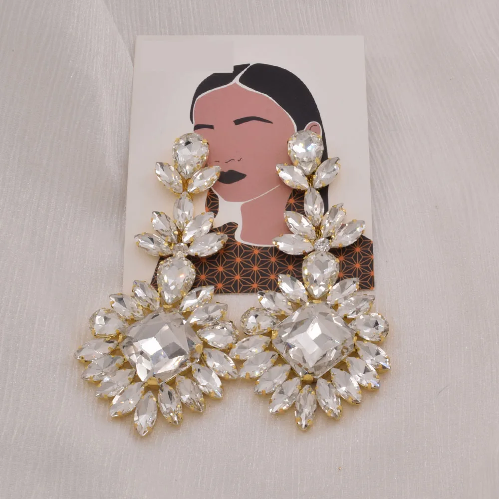 Luxury Crystal Long Drop Earrings Women Fashion Statement Earrings Wedding Party Gifts Accessory