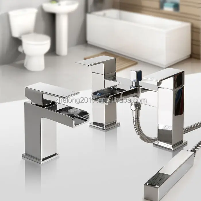 Modern Bathroom Tap Square Waterfall Basin Bath Filler Shower Mixer Sink Tap Set 