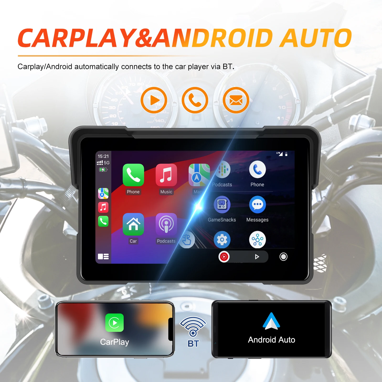 android auto monitor ip67 waterproof airplay android cast bt a3954-2