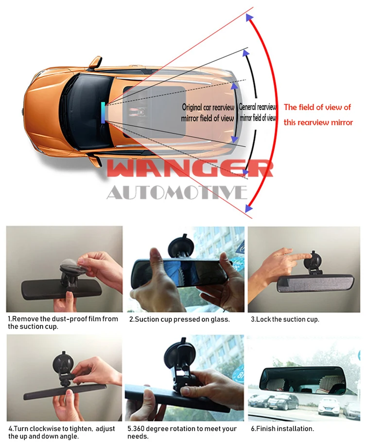 Rear View Mirror Universal Car Truck Mirror Interior RearView Mirror Suction Cup Width 24.5cm/9.6in 