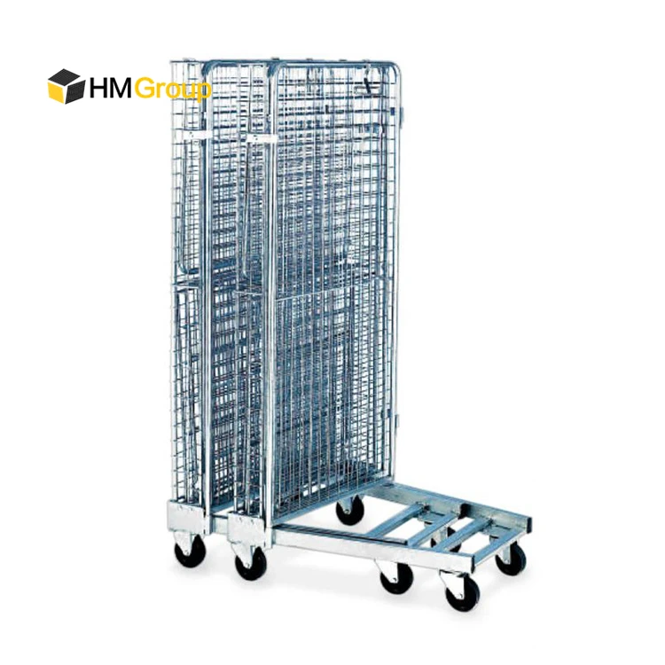 A Frame Metal 3 Side Warehouse Transport Cargo Foldable Nestable Roll Cage Trolley