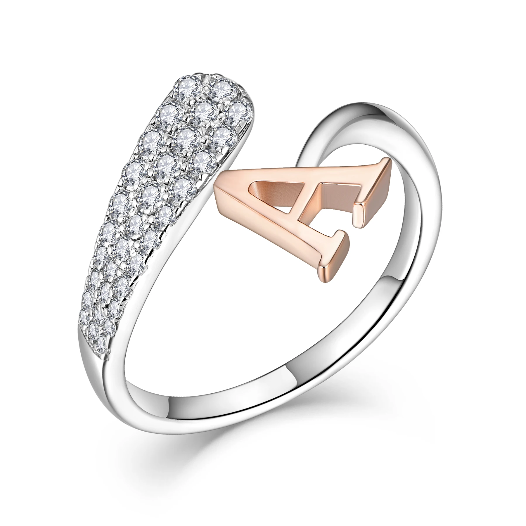 Diamond Women Men Arabic Gold Plated Open Adjustable Alphabet Design 925  Sterling Silver Custom Name Cz Letter Initial Rings