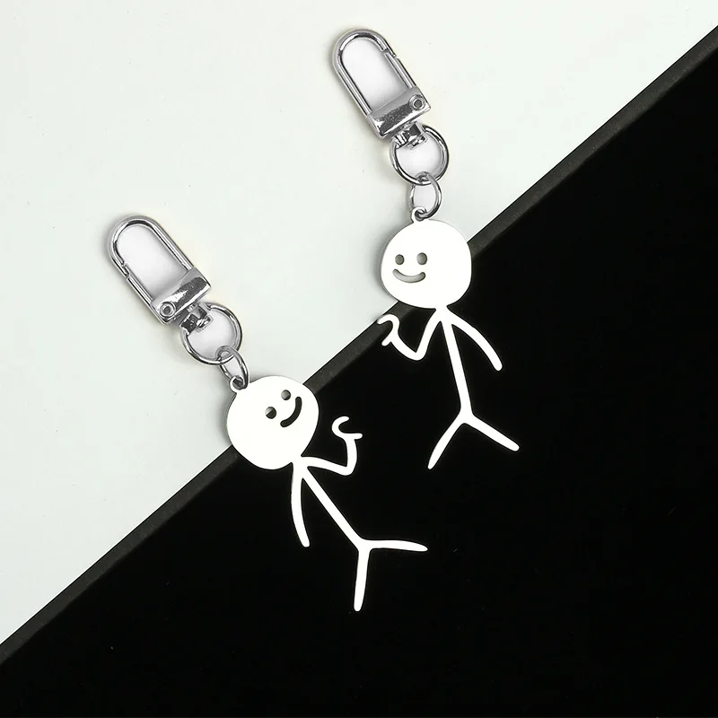 Funny Stainless Steel Keychain - Smiley Face Giving Middle Finger Pendant (Silver+Gold)