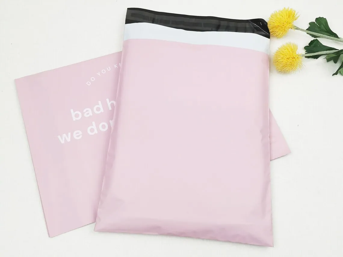 Custom Printed Logo Poly Mailer Luxury Postage Garment Light Pink Mailing Courier Bags