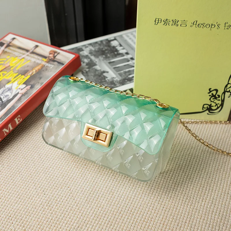 Clear Transparent jelly Shoulder Bag Gradient Candy Color Chain Messenger  Bag