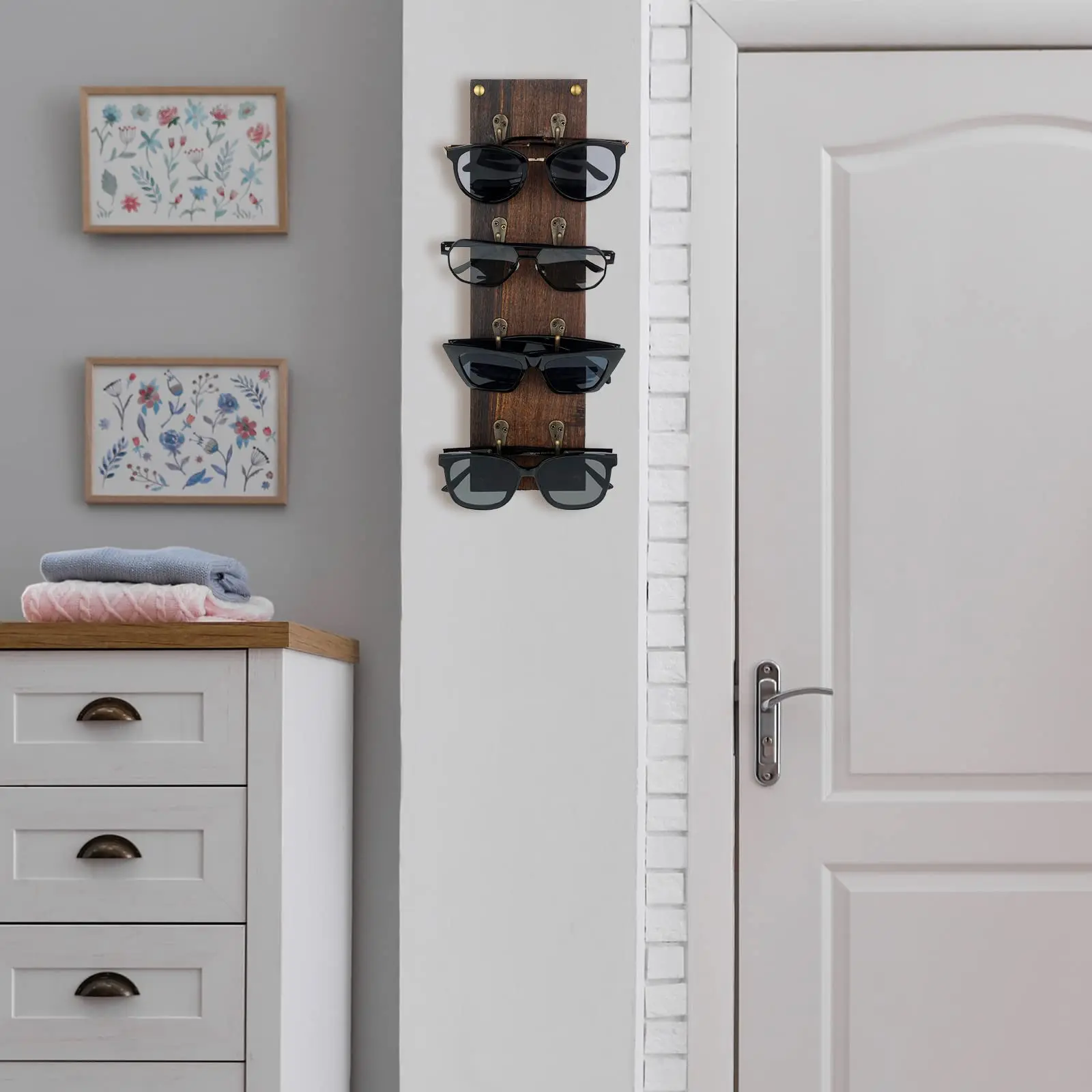 product rustic wooden sunglasses holder wall mounted eyeglasses organizer rack for 4 pairs glasses display storage wall decoration-5