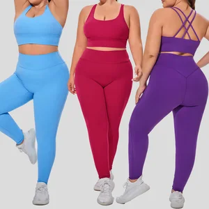 Hot Sale Activewear Breathable High Waist Yoga Leggings 3XL Plus Size Yoga Sets for Women Sports Bra 2-Piece Gym Fitness Set