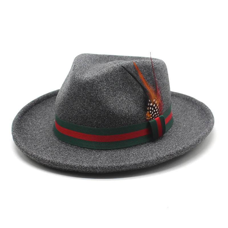 Trendy Fedora Hat for Men with Green Red Stripe Ribbon  display picture 2