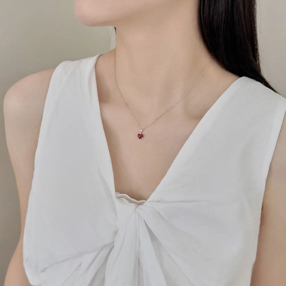 KAKODIY Exclusive Statement Necklace Fashion Design 925 Sterling Silver Chain 5A Cubic Zirconia Red Agate Love Pendant Necklace detail 5