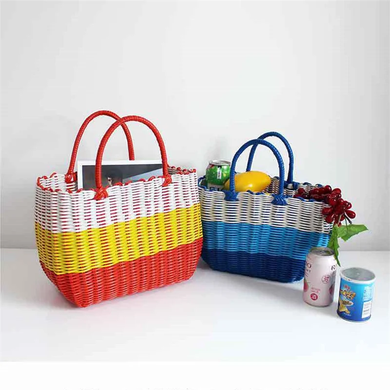 Picnic Basket Woven Guatemalan Dark Blue Multicolor Plastic 