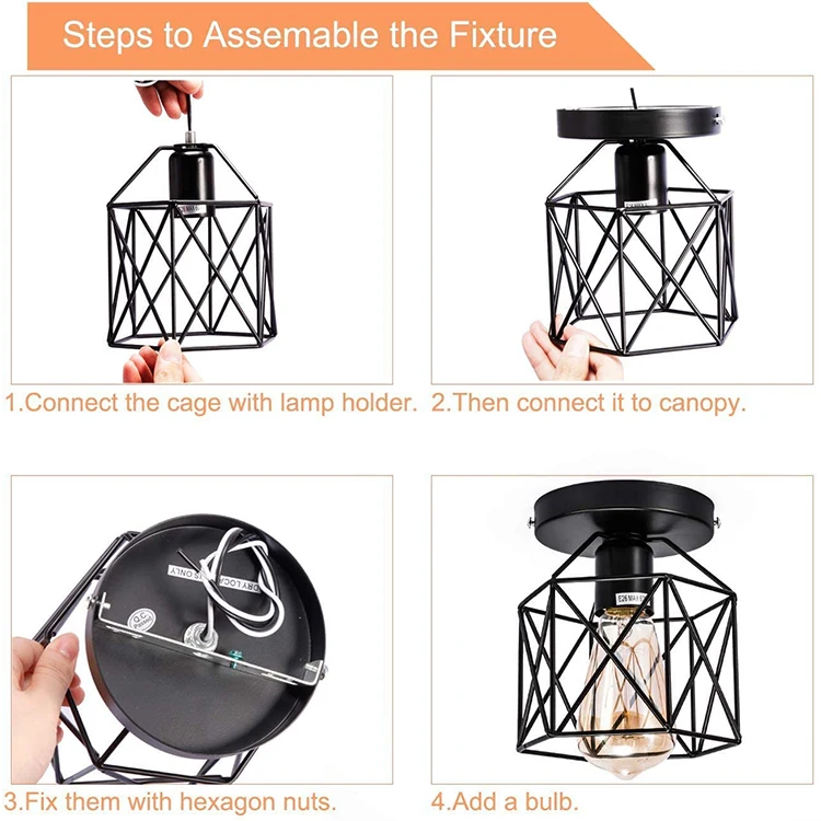 New Retro Geometric Iron Ceiling Light Decoration Fixture Cage Cover Lamp for Kitchen Aisle Porch Balcony Ceiling Lights