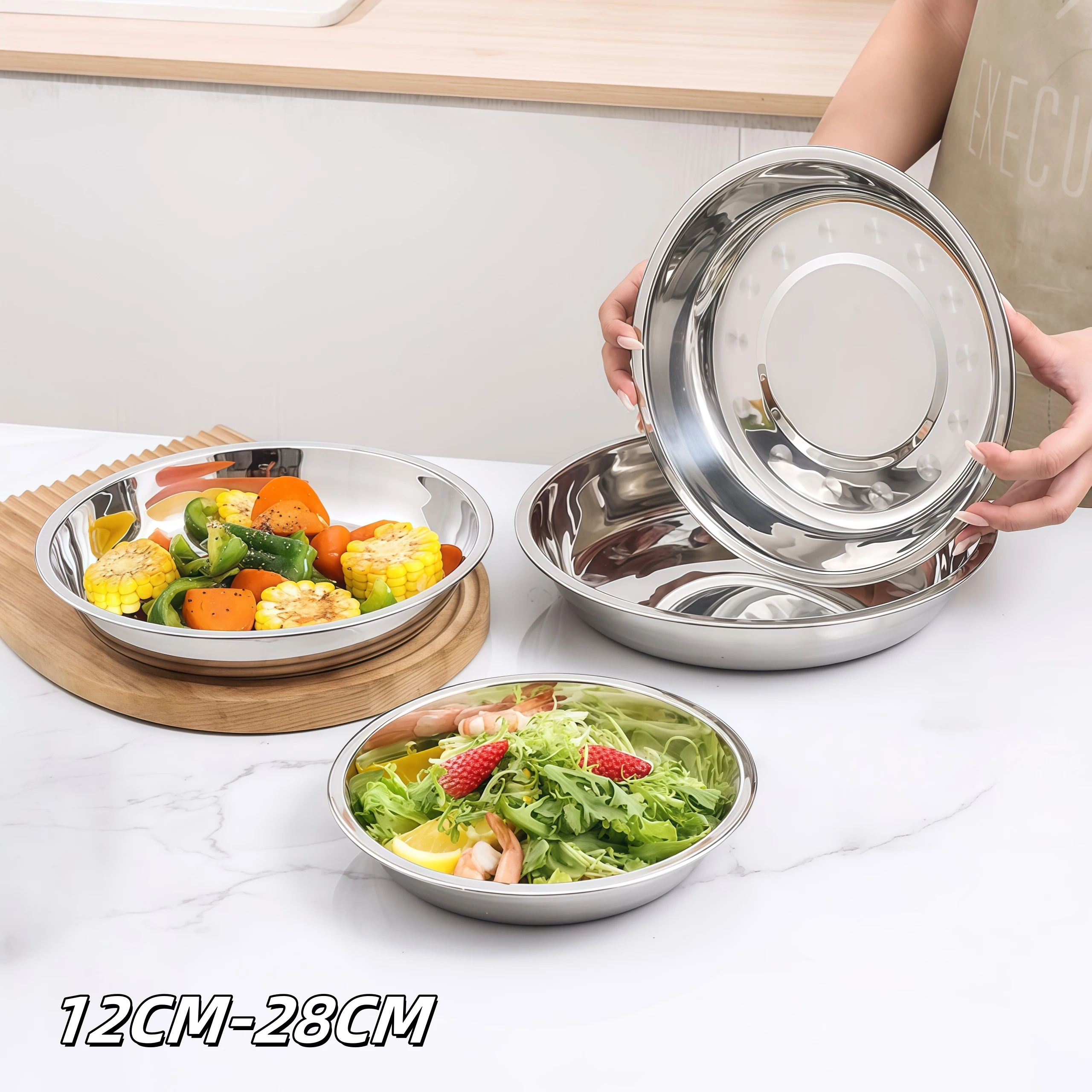 AIYoo Lot de 2 assiettes en acier inoxydable de 25,4 cm, idéales pour pique- nique, camping, barbecue, steak, incassables et passent au lave-vaisselle