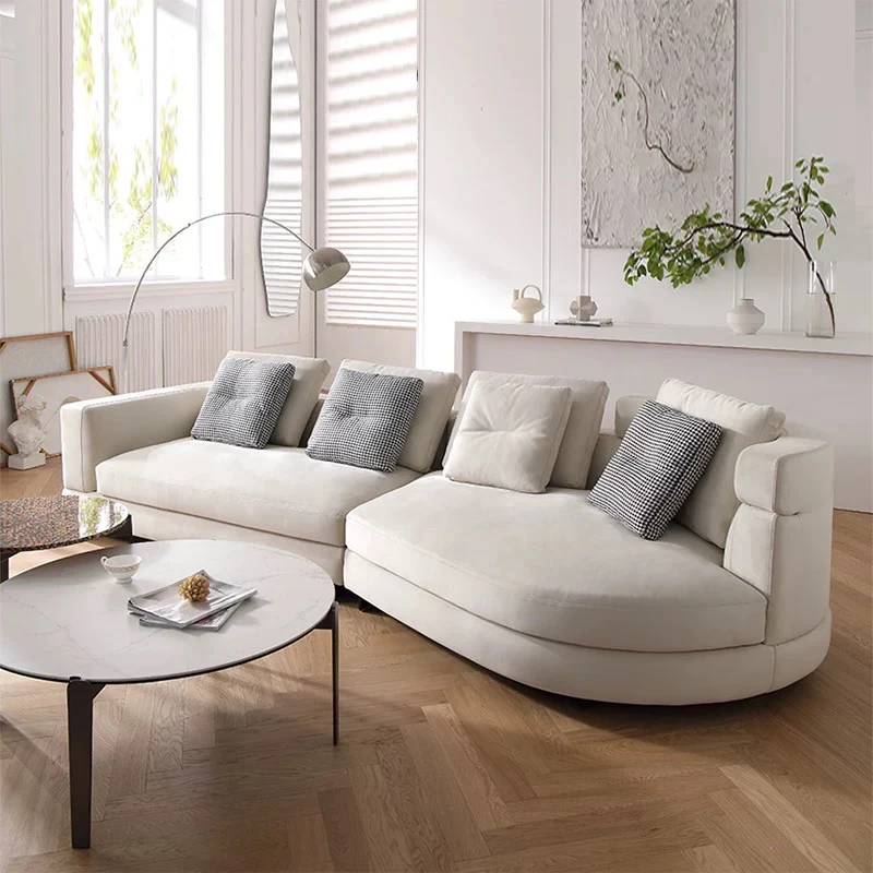 Designer Special Shaped Modern Sofa High End Elegant Large Villa Wooden Living Room Sofa Light Luxury Line Fabric Sofa for Home