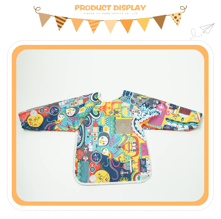 Long sleeve bib/baby bib/smock, waterproof, washable, stain and odor resistant, printed 6-24months bibs peva factory