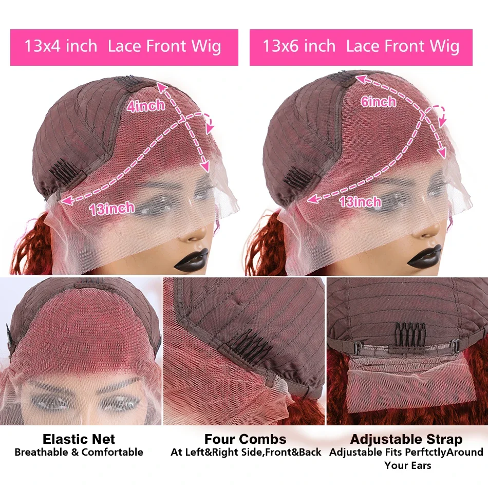 250 % brasilianische 30 32 Zoll rötlich-braune Body Wave Lace Front Perücke Echthaar Wasserwelle HD Lace Frontal Perücken für Frauen_voghion.com