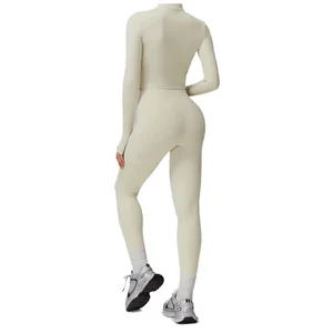 Women's Long Sleeve Breathable Yoga Jumpsuit Winter Fitness Bodysuit With Printed Pattern Sports Jackets Set for Adults