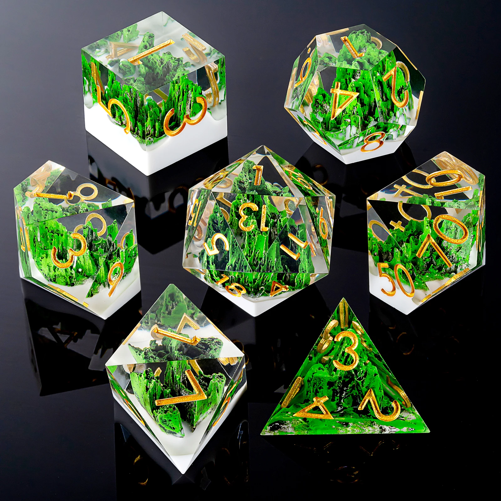 New Premium Design Stone Mountain Inside Fashion Carving Dnd Resin Dice Set in Stock manufacture