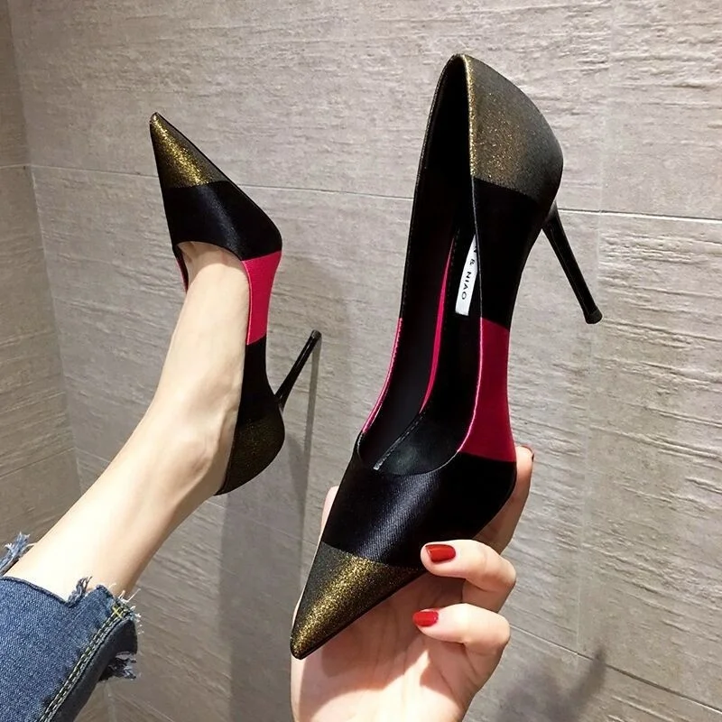 Sexy Negro Noche Rhinestone Suede Zapatos De Mujer 2021 10 cm Stilettos /  Tacones De Aguja Punta