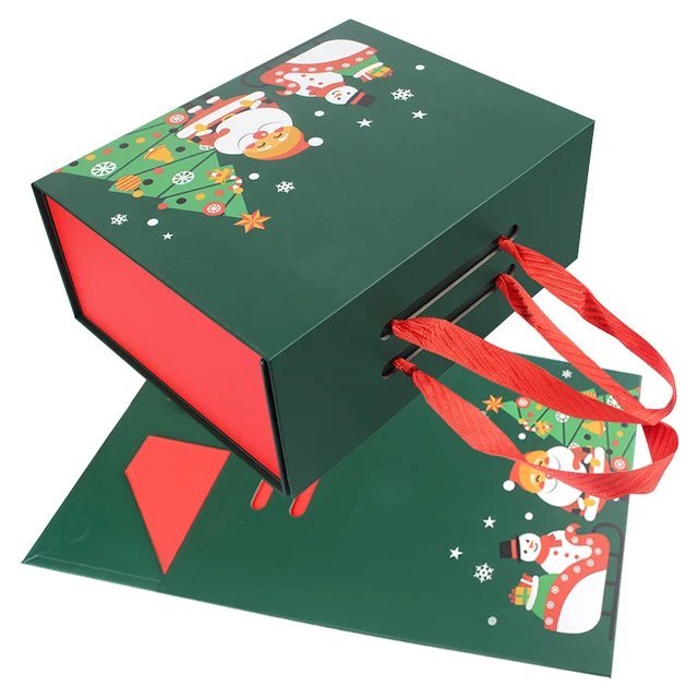Custom logo Cosmetics Packaging Clamshell Luxury Magnetic Box Red Green Christmas Eve Christmas Gift Box Foldable Packaging Box