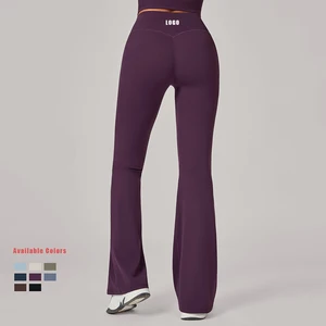 New Custom High Waist Fitness Running Tummy Control Gym Sport Black Wide Leg Flared Leggings for Women