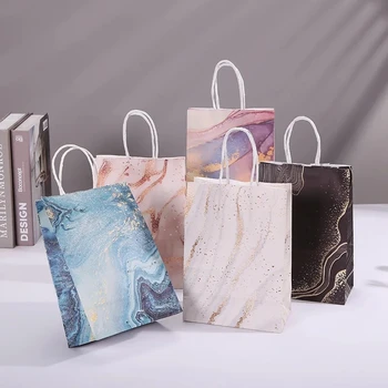 Marble design kraft paper gift bags with handle birthday party packaging bags wedding gifts
