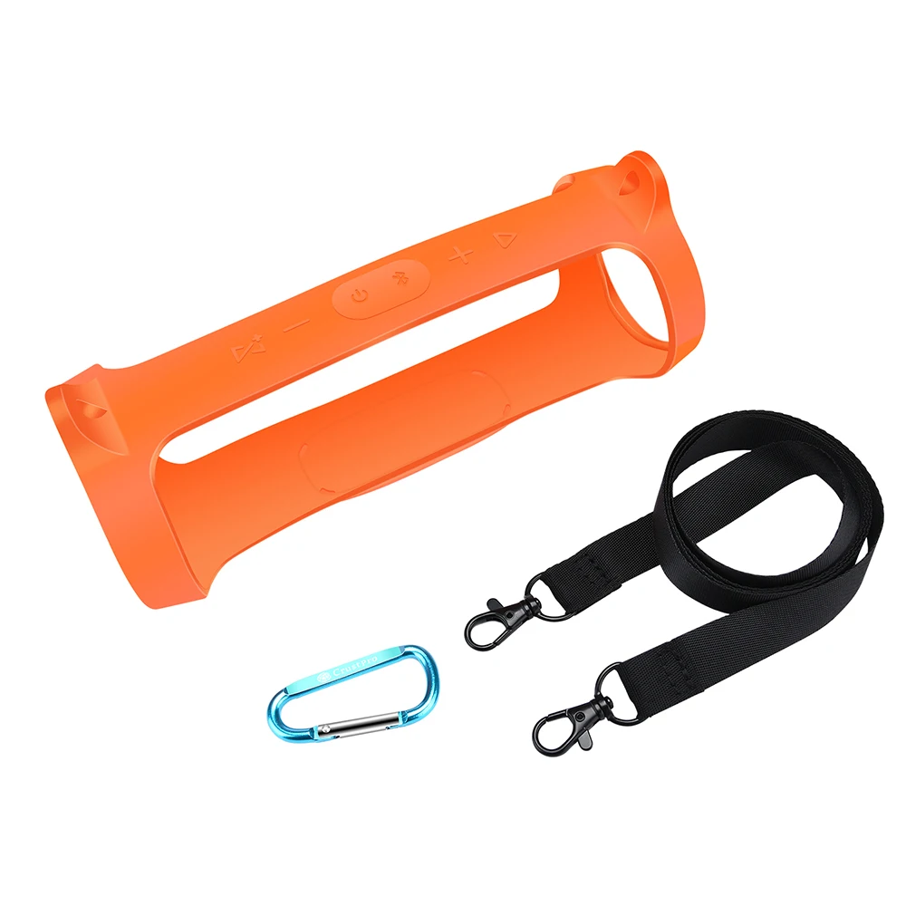 Professional Manufacturing Silicone Speaker case with Carabiner and Shoulder Strap Bumper case for jbl Charge 4