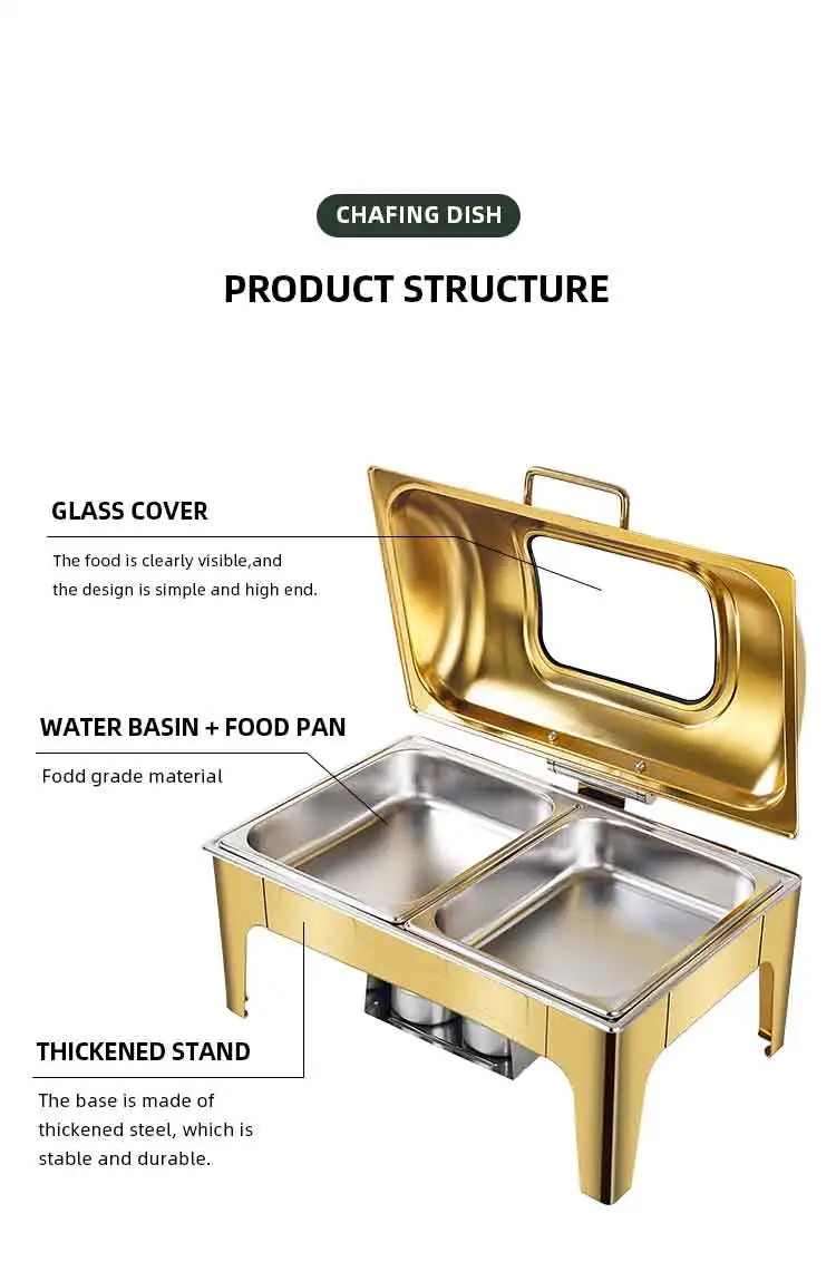 Modern Stainless Food Warmer Buffet Serving Equipment Catering 6l Gold