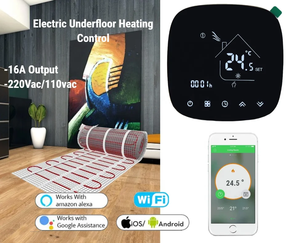 Smart WiFi Central Heating Thermostat Smart Control Black Shell 3A WiFi Thermostat With Dry Contact