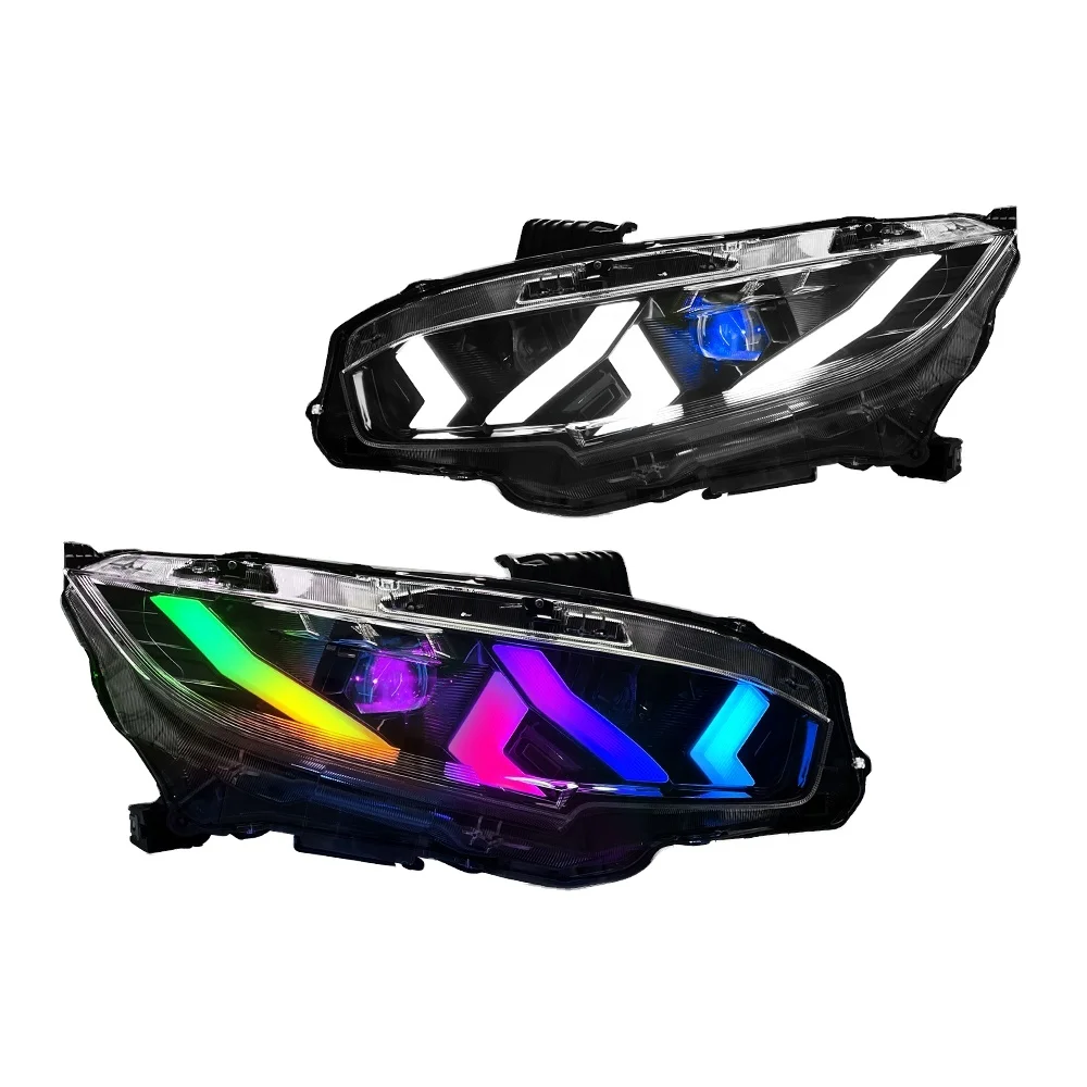 TT-Abc Rgb Headlamp For 2016-2021 Honda 10TH Gen Civic Sedan Hatchback SI Type R Touring