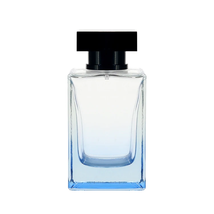Blue Color Flat Rectangular Glass Perfume Bottle 30ml 50ml 100ml Empty ...